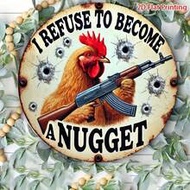 1pc 2D Flat, Vintage Farm Chicken Theme Metal Sign, 8x8 Inches, Humorous "I Refuse To Become A Chick