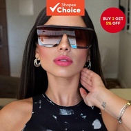 Women's Square Reflective Sunglasses in Black, Large Size, with UV400 Protection from Seven Original