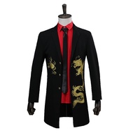 [Quick Shipping] Men's Dress Mid-Length Golden Dragon Suit Windbreaker Performance Costume Groom Wed