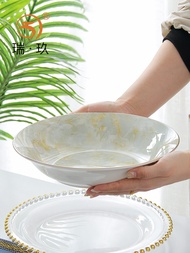 Luxurious Abalone Dish Home Use Bone China Gold Rimmed Large Plate Deep Fruit Dish 10 Inch Fish Head