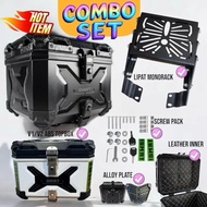 COMBO SET SMRT TOP BOX 45L with Monorack Lipat Stainless Steel Double Lock Premium Leather Aluminium