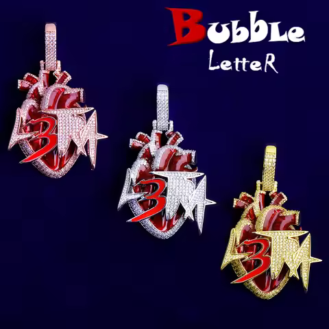 Bubble Letter Iced Out Colgante L3tra Grande Oro Blanco Necklace Pendant for Men 5A Cubic Zirconia G