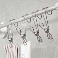 Spot Goods#Stainless Steel Hook Clip Clothes Clip Long Tail with Hook Clip Household Shower Curtain Storage Socks Seamless Face Towel Clothes Pin5vv
