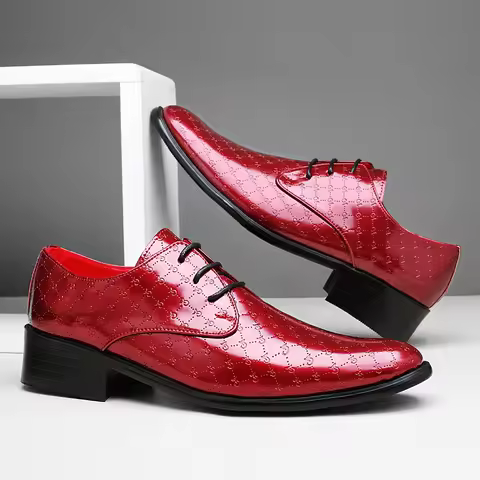 2024 Classic Red Dress Shoes Man Patent Leather Shoes Oxford Derby Gentleman Business Shoes Men Luxu