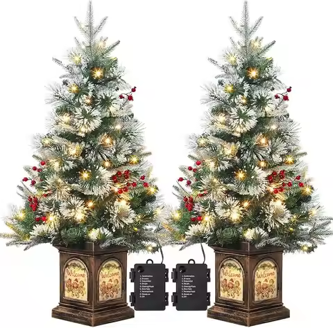 Christmas Tree 3ft Fiber Optic Light-Style Artificial XMAS Tree, Warm White Led, Red Berry Decoratio