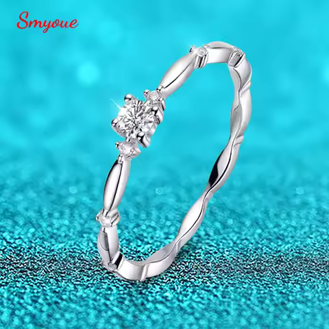Smyoue 0.1CT 3MM D Color Moissanite Ring for Women Stackable Lab Diamond Band Luxury Jewelry Origina