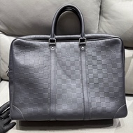 98新 LV全皮黑棋盤格壓紋公文包