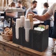 Paper Cup and Lid Dispenser Plastic Countertop Coffee Holder Organizer with 4 Compartments for Straw