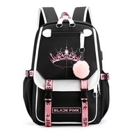 Kpop Backpack Lisa Rose JISOO Jennie Shouler Bag Messenger Bag Fashion USB Charging Backpack (black 