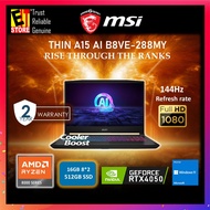 MSI LAPTOP THIN A15 AI B8VE-288MY GAMING (RYZEN 7 8845HS/16GB/512GB/15.6 FHD 144HZ/RTX4050 6GB/W11/B