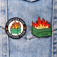 Creative Design Funny Trash Can Fire Brooch English Fun Dumpster Fire Alloy Badge Clothes Bag Packag