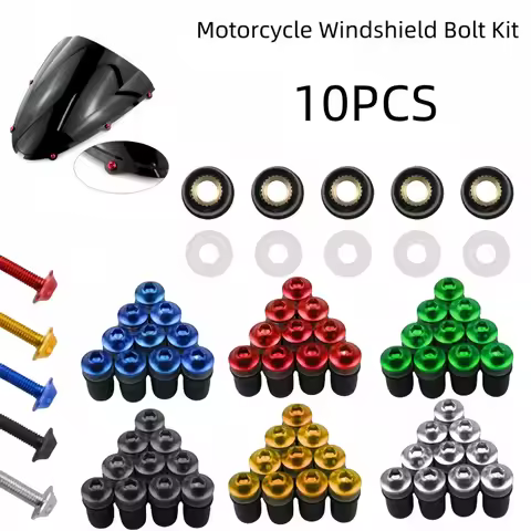 10x Windshield Bolts M5 5mm Windscreen Mounting Screws Washer Nuts for Yamaha YZF R1 R6 R7 600R 750R