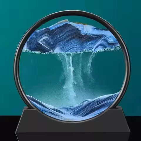 7-inch Circular Glass Deep-sea Sand Landscape Painting Decoration 3D Hourglass Flowing Sand Art Pain