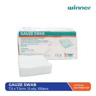 [Bundle of 3] WINNER Non-Sterile Absorbent Gauze Swab 7.5cmx7.5cm, 12ply (100pcs/pack)