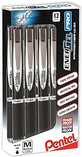 Pentel® EnerGel Pro Rollerball Pens, Medium Point, 0.7 mm, Black Barrel, Black Ink, Pack of 12