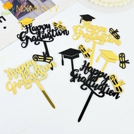 MXMUSTY Happy Graduation Cap Cake Toppers, Black Gold DIY Congrats Cake Topper, Doctoral Hat Topper Acrylic Cartoon Bachelor Hat Cap Cake Decoration Birthday