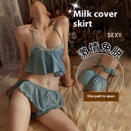 Sexy Women's Nightdress Ice Silk Strap Summer New Bed   Temptation Small Chest Passion Home Set