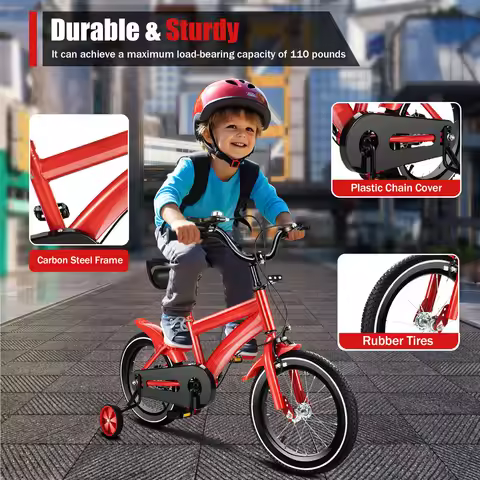 14Inch Children Bicycle Boys Girls Kids Bike Unisex with Safety Training Wheel 22" - 26.3" Applicabl