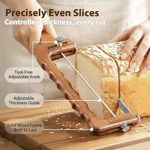 New Wooden Bread Slicer Household Wooden Bread Slicing Knife Wooden Serrated Knife Bread Bow Knife C
