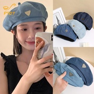 pengtao07 Denim Beret Women Thin Plain Octagonal Newsboy British Retro Internet Celebrity Ladies Pai