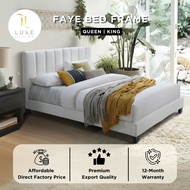 LUXE: Faye Queen Bed / King Bed Katil Queen / King | Fabric White Fleece / Modern Bed Frame