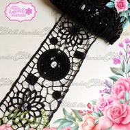 (Per Meter) RDB332 Beautiful Black Center Embroidery Lace 10.5cm Wide