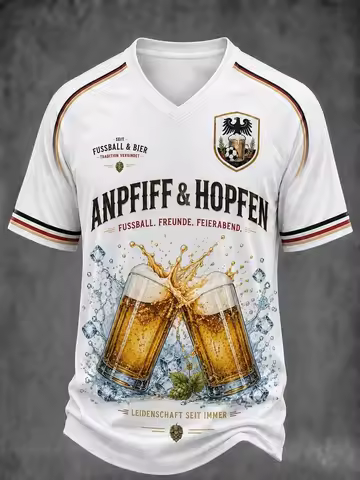 2026 New Germany Team Vintage Football Jersey, Men's Crew Neck Sportswear with Retro Geometric Print