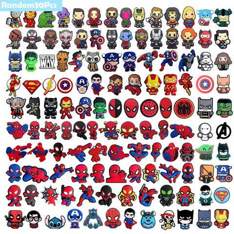 Random 10/20/30Pcs Hot Toys Marvel Spider-Man Series Shoe Charms For Clogs,PVC Shoe DIY Decorations 