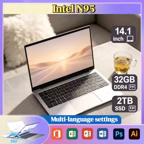 Intel N95 14.1 Inch Laptop 4C4T 3.4GHz 15W TDP 6MB L3 32GB RAM 1TB 2TB SSD 1920x1080 Portable Office