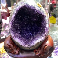 烏拉圭紫水晶消磁洞恐龍蛋錢袋子 Top 級別 帝王紫色 晶芽顏色濃郁干凈 外形圓潤 使用黑檀木實木材