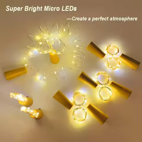 20 LED 10 Packs Wine Bottle Lights Copper Wire Fairy String Light Warm White Bottle Stopper Atmosphe