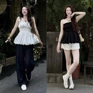 Sleek, feminine peplum strapless top with elastic waist Aocupnguc621_P7K3