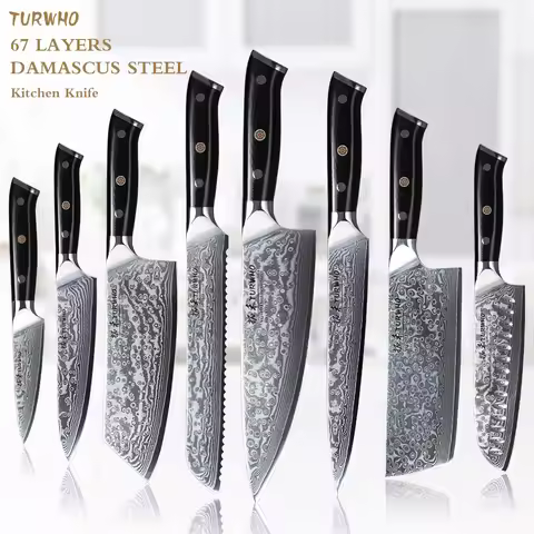 TURWHO Chef Knife 1-5 PCS Kitchen Knives Set 67 Layer Damascus Steel Japanese Nakiri Santoku Cleaver