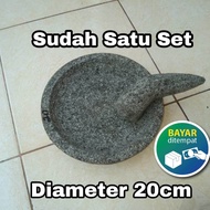 Sudah Satu Set COD 1 Set Cobek Batu Asli Dan Ulekan Batu Gunung  / Coet Batu Bumbu rempah-rempah Bis
