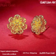 【Golden Lion Art】Au999/24k Pure Gold Rose Earrings Gold Rose Bud Earrings 5G Hard Gold Earring Gold 