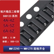 20PCS Voltage Regulator Diode 0.5W SOD-123 MM1Z 2V-75V MM1Z2V0 4A 4B 4C 4D 4E 4F 4H 4J 4K 4M 4N 4P 4