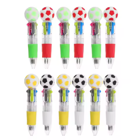 12pcs 4-in-1 Sports Ballpoint Pens 4 Colors Football Ballpoint Pens Set Push Button Ballpoint Pens R