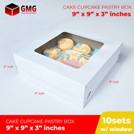 GMG Cupcake (9 holes) Cake Pastry Box w/Window 9 x 9 x 3 Cover and Box Shiny Finish (10sets)