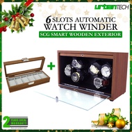6-Slot Automatic Watch Winder Smart Wood Exterior and 6 Slots Wooden Watch Box Storage - COMBO
