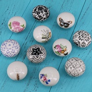 Hand Printed Ceramic Round Knobs Kitchen Cabinet Drawer Cupboard Door Pull Handle Kids Dresser Knobs