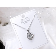 S925 Platinise' Silver "Pendent Heart to heart Necklace Set"(Set Rantai Leher+Loket) 925銀鍍鉑心心相印吊墜項鏈組 PZY-023