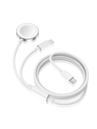 Apple Watch 充電器，升級版 2 合 1 USB C 快速 iPhone 手錶充電器 Apple MFi 認證3.3 FT 磁性充電線適用於 Apple Watch Series SE/8/7/6/5/4/3/2/1 和 iPhone 14 -3.3FT]白色