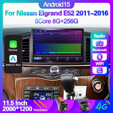 For Nissan Elgrand E52 2011-2016 11.5 Inch Android 15 Car Stereo Wireless Carplay Android Auto 8Core