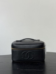 90%New二手Chanel caviar vanity case 中古 vintage香奈兒黑金魚子醬化妝盒 化妝包