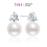 TAKA Jewellery Lab Grown Diamond Lustre Pearl Earrings 10K Gold