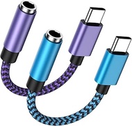 USB Type C to 3.5mm Headphone Jack Adapter 2-Pack USB C to Aux Female Audio Dongle Cable Cord Compat