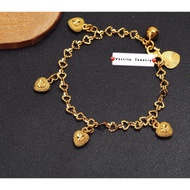 [VJ]Cop916 Bracelet "Love Dangle Love" L:17cm - 18cm 999.9 Gold Plated Dangling Bracelet [Rantai Tan