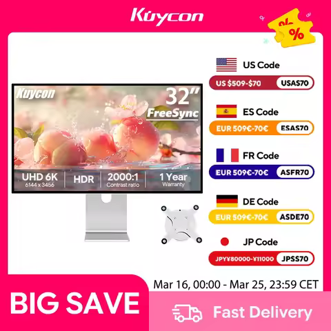 Kuycon G32P Computer Monitor 32 Inch 6K UHD LED PC Display 99%sRGB IPS Monitor Eyecare Anti-glare Sc
