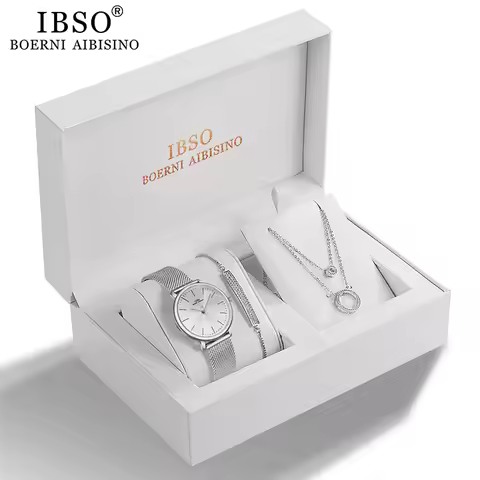 IBSO Women Quartz Watch Set Crystal Design Bracelet Necklace Watch Sets Female Jewelry Fashion Silve