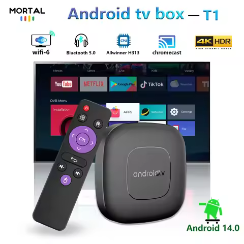 Smart Android 14 TV Box Mortal T1 WIFI6 Voice Control Home Theater AllwinnerH313 Bluetooth 4K HDR Ne